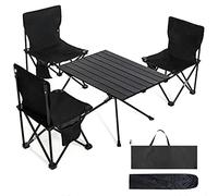 Portable Folding Camping Table with Bag68x47cm Lightweight Black Picnic Table for Outdoor Hiking Travel BBQ PartiesCompact RollUp Design with 3 Chairs Included