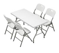 Portable Folding Camping Table with Handle Outdoor nic Table Space Saving 1.5m Kitchen & Garden Table for Outdoor Activities + 4 Square Stools