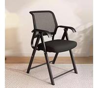 Portable Folding Chair with Armrest & Lumbar Support Metal Stool for Office Conference Training Room SpaceSaving Design Ideal for Smals (Black)