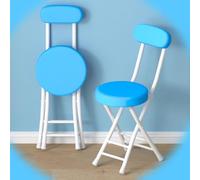 Portable Folding Chair with Backrest Padded Round Kitchen Stool SpaceSaving Design Lightweight and Stylish Home Seating (Color: Blue)