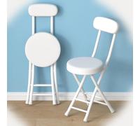 Portable Folding Chair with Backrest Padded Seat Kitchen Stool Round Lightweight Elegant Chair for Home UseWhite Color