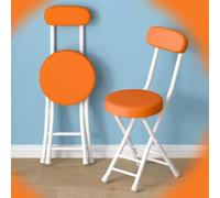 Portable Folding Chair with Backrest Round Cushioned Kitchen Stool Lightweight SpaceSaving Design Comfortable Home Seating (Color: Orange)