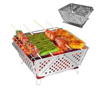Portable Folding Charcoal Barbecue - Mini Table Grill 430 Stainless Steel, 20.5 x 18.8 cm (with Bag) - Ideal for Camping/Hiking - Small Barbecue for 1-2 People