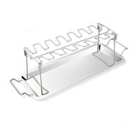 Portable Folding Chicken Leg Rack with 14-Slot Capacity and Bottom Tray for BBQ Grill or Oven Use, Rust-Resistant and Heat-Resistant, Dishwasher Safe(A)