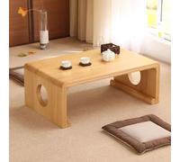 Portable Folding Coffee Table with Cushions & Tablecloth - Low Floor Dining Table Ideal for Sitting on the Floor Wood Color Compact 60x40x30cm