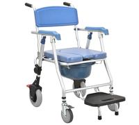 Portable Folding Commode Chair with Wheels for Elderly and Handicap Multifunctional Bathroom Wheelchair with Armrests 150Kg Weight Capacity