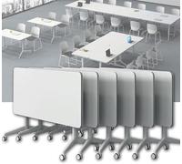 Portable Folding Computer Desk Rolling Meeting Table with Flip Top Compact Conference Table for Training Collaboration & Home Office Use