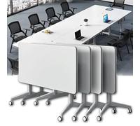 Portable Folding Conference Table Set - 4 Pack Wooden Flip Top Tables with Wheels for Offices, Classrooms & Training Rooms - Space-Saving, Easy to Store, 160x60x74cm