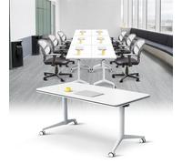 Portable Folding Conference Table, with Lockable Wheels, Modern Rectangular Desk with Wheels Mobile Training Table, for Office Classroom & Meeting Room, Easy to install,White,4Pack