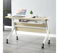 Portable Folding Conference Table with Wheels Adjustable Flip Desk for Office Classroom & Seminar 120-180cm Beige Multifunctional Training Meeting Room Furniture