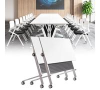 Portable Folding Conference Table with WheelsCollapsible Rolling Desk for Office/ClassroomSpaceSaving Flip Top Design for Modern Workspaces
