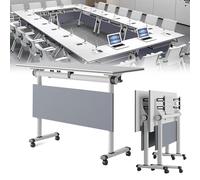 Portable Folding Conference TableRolling Meeting Table with Square Flip TopMetal Frame for Training Rooms and Mobile Office UseIdeal for Events and Gatherings