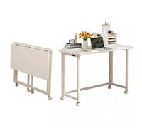 Portable Folding Desk for Sofa & Bed - Mobile Laptop Table Small Standing Desk on Wheels Compact Computer Cart for Home Office Bedroom & Living Room (White)