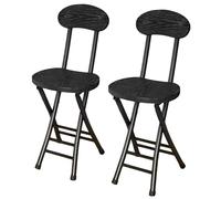 Portable Folding Dining Chair Set - 2 Pack Wooden Bar Stools Lightweight 5lbs Space-Saving Indoor Chairs for Dining Room Kitchen & Patio - Black
