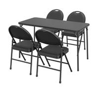 Portable Folding Dining Table Set - 4ft Black Table & 2 PU Upholstered Chairs - Space-Saving for Dining Room Office Camping Parties - Compact Outdoor Furniture