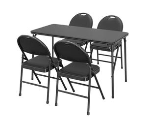 Portable Folding Dining Table Set - 4ft Black Table & 2 PU Upholstered Chairs - Space-Saving for Dining Room Office Camping Parties - Compact Outdoor Furniture