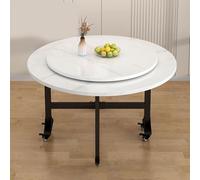 Portable Folding Dining Table with Lazy Susan & Wheels, Round Design for 4-8 Persons, Ideal Space-Saving Solution for Small Dining Areas