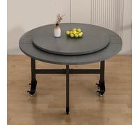 Portable Folding Dining Table with Wood Lazy Susan Round Design 100cm Diameter Seats 4-8 Space-Saving with Wheels for Small Spaces Perfect for Dining Rooms and Gatherings