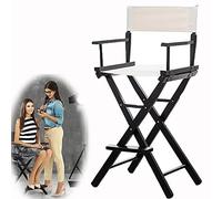 Portable Folding Directors Chair for Artists & Barbers - Adjustable Height Wooden Stool with Canvas Backrest, 24in/61cm - Lightweight, Compact & Easy to Transport, Ideal for Outdoor Use