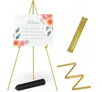 Portable Folding Easel, Selected Display Easel Stand for Wedding Sign, Adjustable 63in Tall Metal Poster Easel,Collapsible Tripod for Display Show, Wedding, Painting (Yellow)