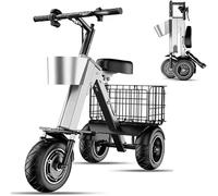 Portable Folding Electric Tricycle 3-Wheel Mobility Scooter 450W Motor Battery Reverse Key Switch 330Lbs Load 10Ah Dual Suspension Compact Design for Adult Outdoor Travel & Commuting
