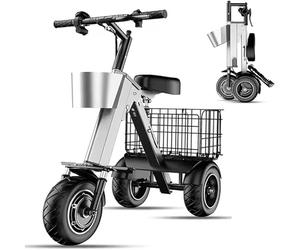 Portable Folding Electric Tricycle, 3-Wheel Mobility Scooter with Reverse, Key Switch, 330 Lbs Load, Dual Suspension, 30-50 KM Range, 36V 10Ah Battery