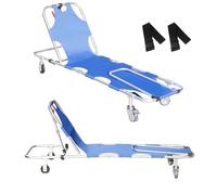 Portable Folding Emergency Medical Stretcher with Trolley Bar, Safety Harness, Adjustable Backrest, 4 Wheels for Patient Transport in Fire Rescue and Hospitals