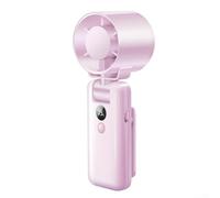 Portable Folding Fan USB Rechargeable with Digital Battery Display Compact Handheld Fan for Desk and Outdoor Cooling Quiet and Adjustable (Pink)