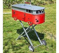 Portable Folding Grill Kit with Waterproof Bag, Charcoal Barbecue BBQ Stove with Wheels, Stainless Steel Desk Tabletop Smoker Grill, Bus Design