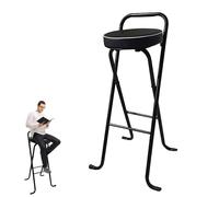 Portable Folding Kitchen Breakfast Bar Stool, Padded Counter Height with Backrest & Footrest, 330lbs Capacity, Black, 26inch/65cm - Perfect for Small Spaces
