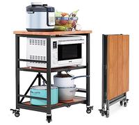Portable Folding Kitchen Cart with Locking Wheels, 3-Tier Stainless Steel Shelving Unit for Restaurants and Kitchens, Heavy-Duty Storage Rack, Mobile Rolling Cart