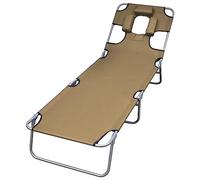 Portable Folding Lounge Chair with Adjustable Backrest & Head Cushion - Comfortable Taupe Sunbathing Chair for Adults Perfect for Beach Poolside & Outdoor Relaxation
