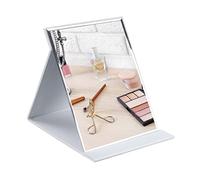 Portable Folding Makeup Mirror, Frameless PU Leather Desk Mirror with Stand for Camping Travel Tabletop Personal, 10 x 7 inch, White