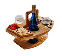Portable Folding nic Table Outdoor Wooden Dining Table with Wine Holder 2 in 1 Design for Camping BBQ Beach Garden Easy to Carry and Store