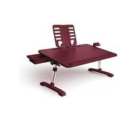 Portable Folding Nightstand, Adjustable Laptop Desk, Compact Bedside Table, PU Surface, Lazy Reading Rack, Height/Wangle Adjustable, Red, Ideal for Home Office and Study.