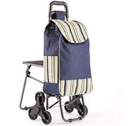 Portable Folding Shopping Cart with Seat Multi-Functional 6-Wheel Trolley for Elderly Aluminum Alloy Hand Truck Lightweight Market Cart - Blue