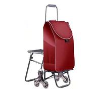 Portable Folding Stair Climbing Shopping Trolley with Seat Waterproof Cover 6 Rubber Wheels Easy Transport Cart for Comfort and Convenience