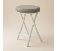 Portable Folding Stool 50cm Padded Round Bar Stool Lightweight Folding Chair for Kitchen Dining Room Counter Bedroom Max Load 150kg (Grey & White)