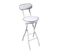 Portable Folding Stool for Indoor/Outdoor Use - Upholstered Metal Bar Chairs with Back & Footrest 100kg Capacity Ideal for Dining Recreation Game Room Office Party (White 75cm)