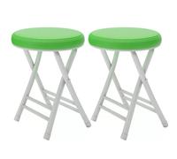 Portable Folding Stool - Round Padded Seats for Dorm Kitchen Vanity Church & Outdoor Use - Set of 2 Green Color - Lightweight & Space-Saving Design