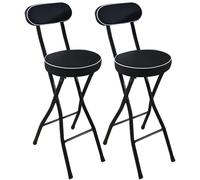 Portable Folding Stool with Backrest - Collapsible Bar Stool for Kitchen, Garden & Dorm - 300 lbs Capacity - 2-Pack, 29" Height - Durable PU Material, Space-Saving Design