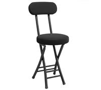 Portable Folding Stool with Backrest Cushioned Padded Leather Round Bar Chair Lightweight Foldable Kitchen Seat (Black) - Ideal for Home & Outdoor Use