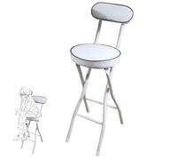 Portable Folding Stool with Backrest & Footrest, Collapsible Bar Stool Chair, Padded Seats for Adults, Adjustable Height 22/24/26 Inch, Ideal for Breakfast & Outdoor Use, White Color
