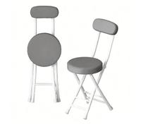 Portable Folding Stool with Backrest - Padded Leather Round Bar Chair for Gardening, Kitchen, Camping & Outdoor Use - Lightweight & Compact - Gray