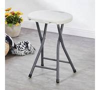 Portable Folding Stool with Handle - Lightweight Bar Stool for Camping Kitchen- High LoadRound Design Easy to Carry (White 1Pack)