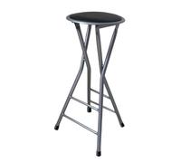 Portable Folding Stool without Backrest 60cm High Bar Chair for Kitchen Office Living Room - Round Design Space-Saving Stylish Black Seat