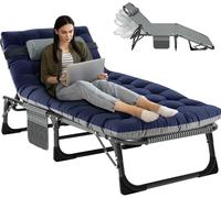 Portable Folding Sun Lo Bed with Adjustable Backrest & Side ket - Cushed Mattress for Office N Patio Relaxat Camping & Guest Use