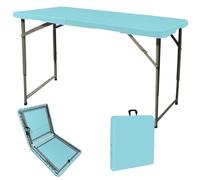 Portable Folding Table 1.2m Adjustable Height Lightweight Camp Table with Handle for Outdoor Indoor Kitchen Beach Par Travel Balcony Work Blue