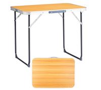 Portable Folding Table 2.3ft Heavy-Duty Plastic Half-Fold Utility Table for Indoor/Outdoor Use Adjustable Height with Carry Handle - Ideal for Camping & Parties (Brown)