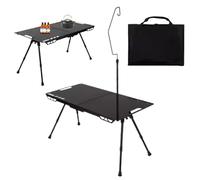 Portable Folding Table - Adjustable Height BBQ Grill Table with Lamp Support - Perfect for Picnics, Camping, Gardens, and Balconies